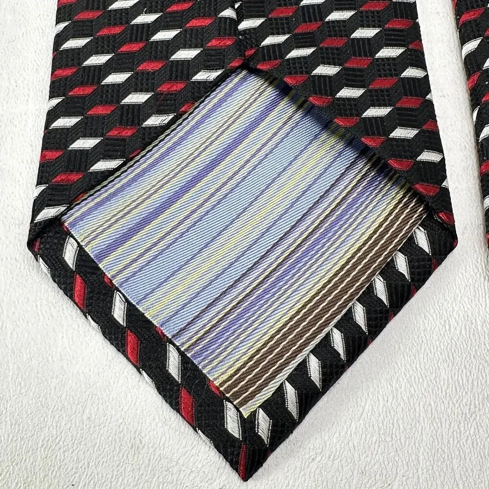 Alexander Julian Tie Mens in Red White Blue Diagonal Diamond Silk Wide